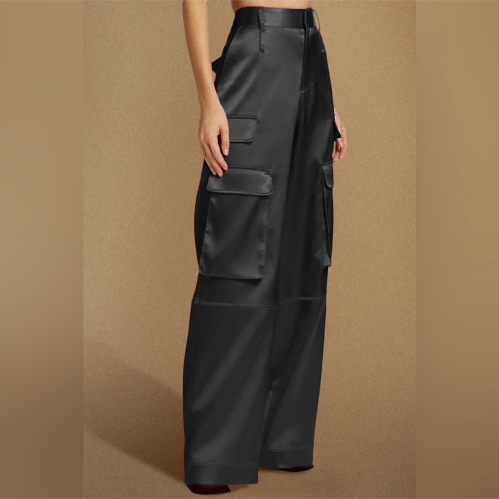 House of Harlow 1960 Black Satin Cargo Pants Wide Leg M